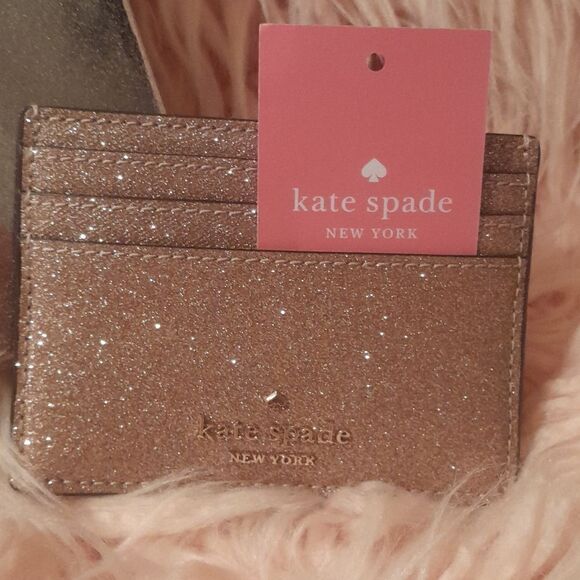 NWT KATE SPADE ROSEGOLD SHIMMY GLITTER FABRIC CARDHOLDER - Picture 2 of 9